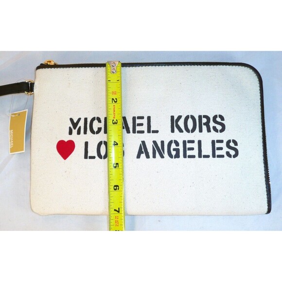 Michael Kors Pouch Love Los Angeles Natural Canvas Wristlet Purse Bag Clutch New - Picture 4 of 9